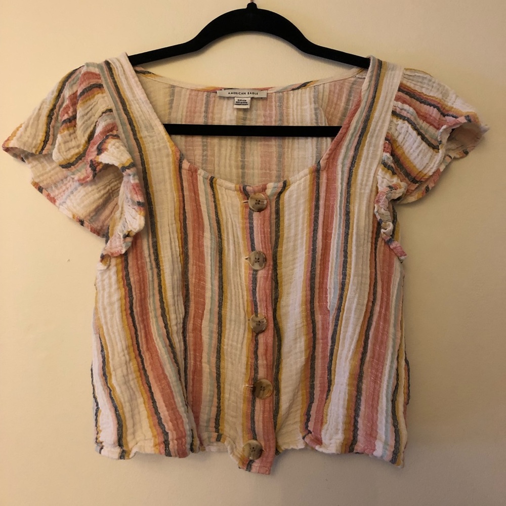 Vertical Stripe Button Up Crop Top